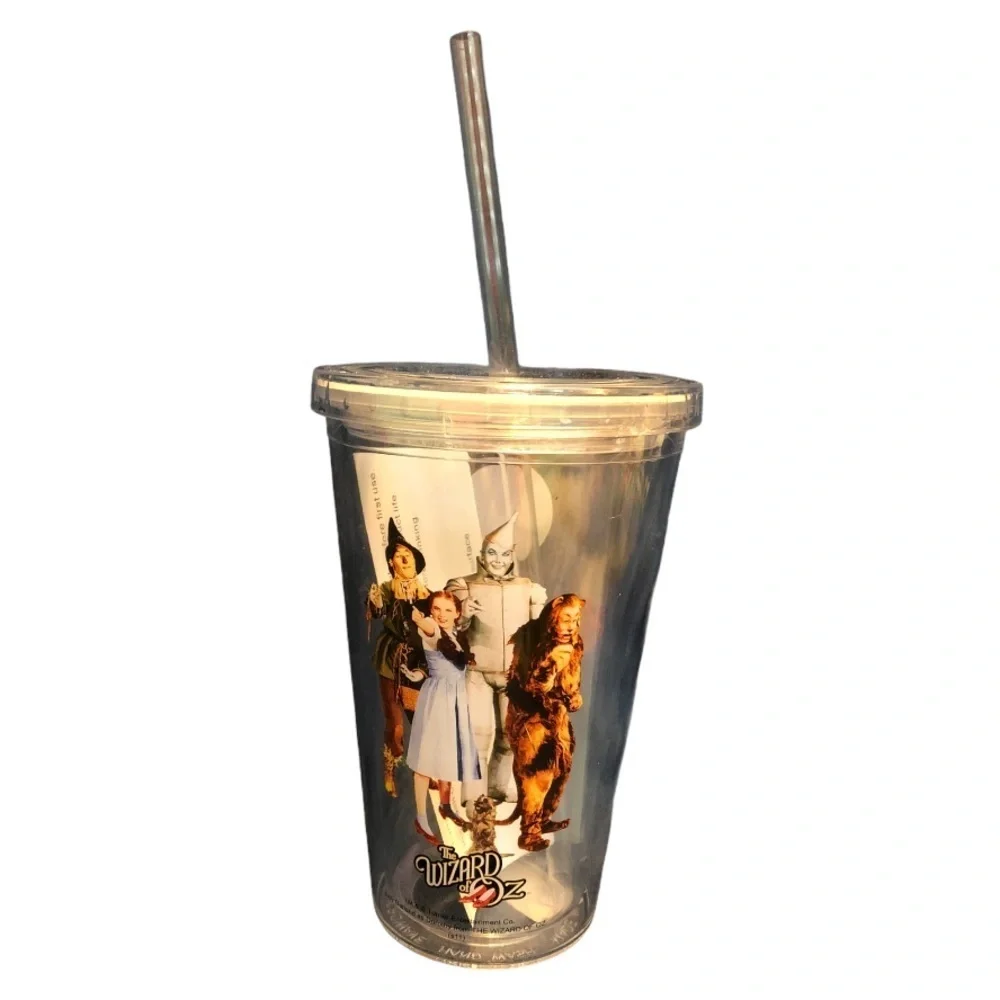 Wizard of Oz Clear Tumbler Insulated Cold Drink Cup With Straw Dorothy Tin Man